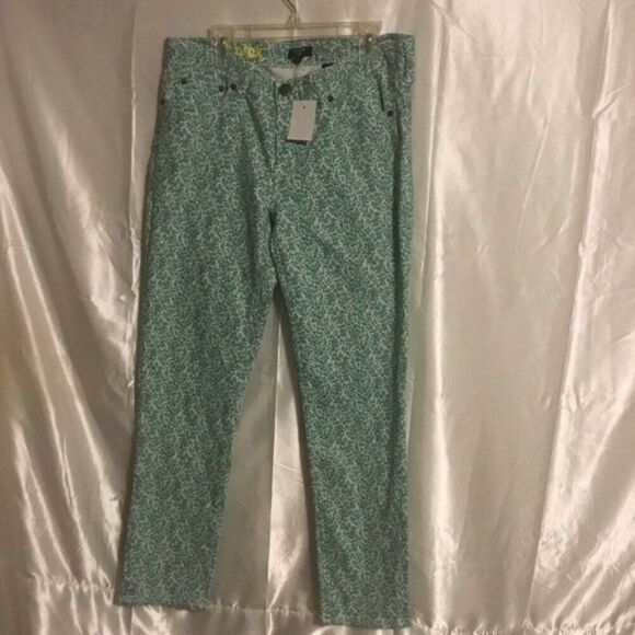 J Crew Floral Print Toothpick Stretch Floral Straight Leg Zip Green Jeans 31 - Picture 1 of 12